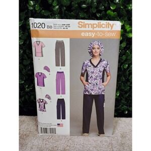 Simplicity 1020 BB Sewing Pattern Medical Scrubs Top Pants Hat Size 20W-28W